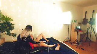 Lesbian Girls have Hitachi Orgasms in Latex and Leather, Fetish 4k Video, Arya Grander and Keokistar