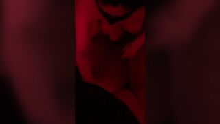 Masked girl gives handjob to fat guy