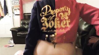 Wife dressed like arkham slut blows big cock and fucks whore