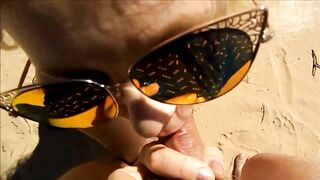 Blowjob on the Beach from a Mature Mom