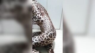 Japanese Crossdresser in the Fetish Leopard Zentai