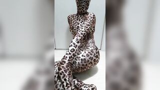 Japanese Crossdresser in the Fetish Leopard Zentai