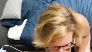 Cumshot on housewife’s big boobs