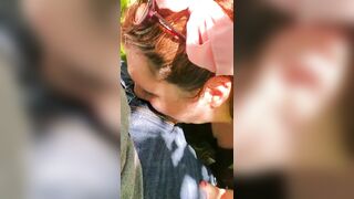 Blowjob from babygirl in the woods by the river and walking trail outdoors  in nature
