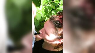 Blowjob from babygirl in the woods by the river and walking trail outdoors  in nature