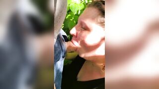 Blowjob from babygirl in the woods by the river and walking trail outdoors  in nature