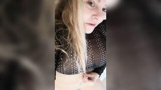 Kitty queen, Blonde hair, blue eyes and fantastic large natural tits. See through black top red panties large tits