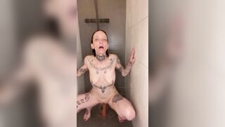orgasm on my big dildo in the shower