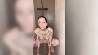 orgasm on my big dildo in the shower