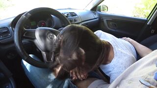 QUICK BLOWJOB IN CAR ON THE ROAD - Amateur AnnaForia