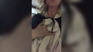 Engaged woman flashing boobs in public at the restaurant on cam - just married, ring on the finger