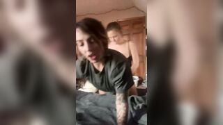 Watching the wife fuck the gf with a strap on while I jerk off