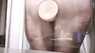 Fucking my Dildo in the Shower for Stepdad