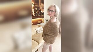 Annabel’s fur cape and white nylons