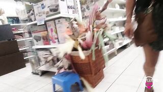 Nippleringlover flashing pierced pussy with big rings stretched labia piercings - public supermarket