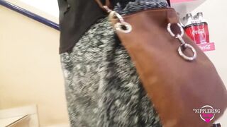 Nippleringlover flashing pierced pussy with big rings stretched labia piercings - public supermarket