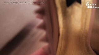 Wife tease her husband by her feet