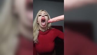 Messy face, red lipstick and a lot of saliva. Fuck me, feed me, give me your ice-cream