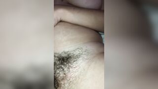Cumshot onto Hairy Mature pussy then female orgasm