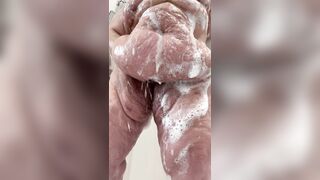 Big tit SSBBW masturbates to orgasm in soapy shower scene
