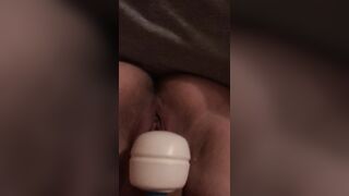 MILF squirts hard with her toy while I cum all over her pretty face!