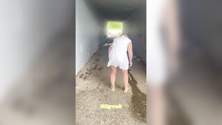 Blonde Brown Roots Hot Tan Milf Publicly Pissing Outside in Sundress
