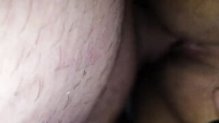 Amateur wife in black fish net gets cum on her sexy ass