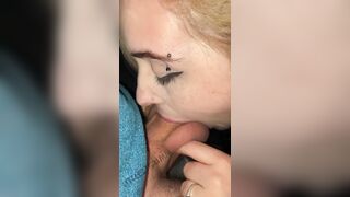 Freckle face cutie sucking my fat cock outside , public exposure , ASMR