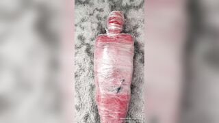 NANA Mummified with red plastic tape and then played with for orgasms
