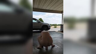 Solo big dildo ride outdoors