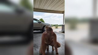 Solo big dildo ride outdoors