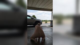 Solo big dildo ride outdoors