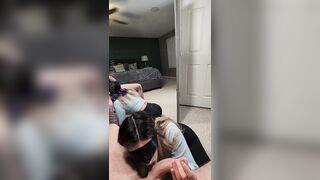 Slut Teacher in Leggings loves sucking the dick of her student's dad