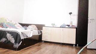 Sexy Wife Workout at Home Naked. Sexy Brunette Tries on Pantyhose, Hairy Pussy, Big Ass