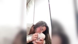 Hot girl masturbates for the first time with her fingers inside and a stuffed animal