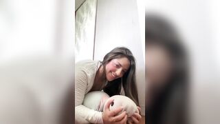 Hot girl masturbates for the first time with her fingers inside and a stuffed animal